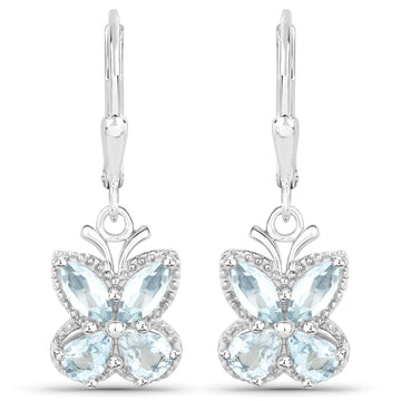 Quintessence Earrings Aquamarine Gemstone Butterfly Drop Earrings Sterling Silver Tanzanite or Aquamarine